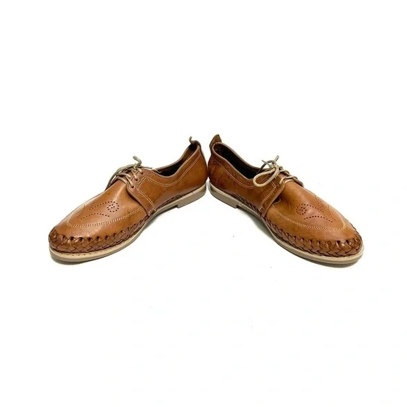 Vintage 1970s brown leather woven lace up casual deck shoes - Picture 5 of 8